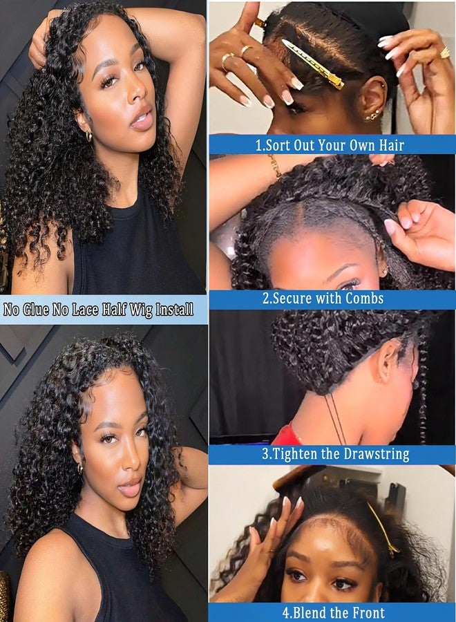 Ding Dian Kinky Curly Half Wig Human Hair 200% Density 3 In 1 Glueless Wear and Go Kinky Curly Wig Human Hair Seamless Flip Over Wig Drawstring Headband Wig Beginner Friendly 16 Inch - Image 4